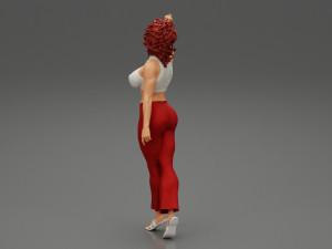 Beautiful Girl with Curly Hair Standing 3D Print Model 3D 프린트 모델