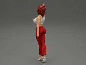 Beautiful Girl with Curly Hair Standing 3D Print Model 3D Print Model