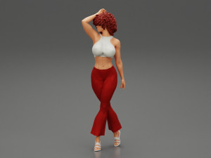 Beautiful Girl with Curly Hair Standing 3D Print Model 3D 프린트 모델