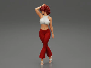Beautiful Girl with Curly Hair Standing 3D Print Model 3D Print Model