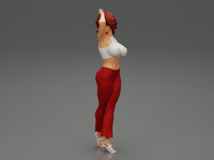 Beautiful Girl with Curly Hair Standing 3D Print Model 3D 프린트 모델