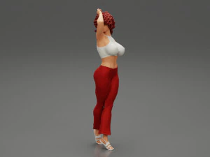 Beautiful Girl with Curly Hair Standing 3D Print Model 3D Print Model