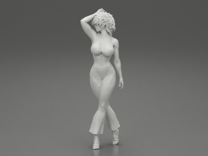 Beautiful Girl with Curly Hair Standing 3D Print Model 3D 프린트 모델
