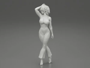 Beautiful Girl with Curly Hair Standing 3D Print Model 3D Print Model