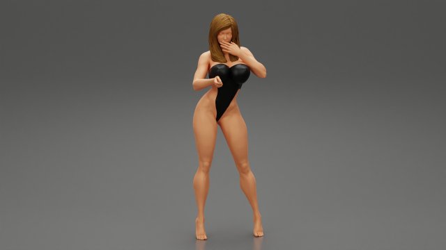 Teen Girl in Swimsuit Poses Near Swimming Pool 3D Print Model 3D-Druckmodell .c4d .max .obj .3ds .fbx .stl .blend 