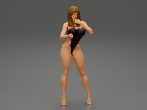 Teen Girl in Swimsuit Poses Near Swimming Pool 3D Print Model 3D-printmodel