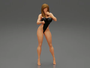 Teen Girl in Swimsuit Poses Near Swimming Pool 3D Print Model 3D Print Model