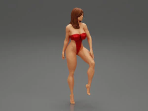 Attractive Brunette Woman in one Piece Swimming Suit Posing on the Beach 3D Print Model 3D Print Model