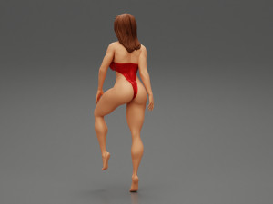 Attractive Brunette Woman in one Piece Swimming Suit Posing on the Beach 3D Print Model 3Dプリントモデル