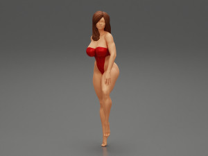 Attractive Brunette Woman in one Piece Swimming Suit Posing on the Beach 3D Print Model 3Dプリントモデル