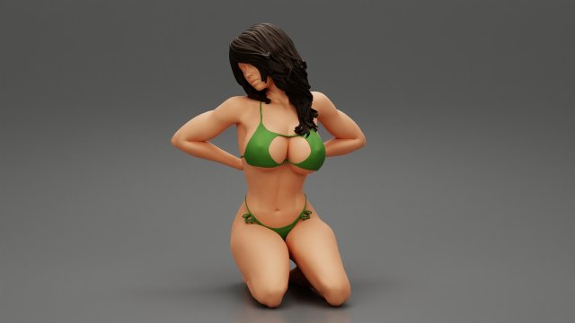 Sexy Girl Bikini Sitting Posing Sandy Beach 3D Print Model Modelo de Impressão 3D .c4d .max .obj .3ds .fbx .stl .blend