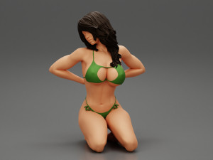 Sexy Girl Bikini Sitting Posing Sandy Beach 3D Print Model 3D Print Model