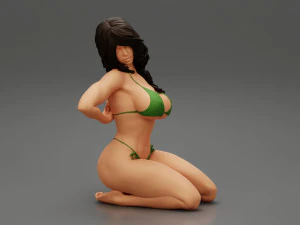 Sexy Girl Bikini Sitting Posing Sandy Beach 3D Print Model 3D Print Model