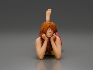 Happy Woman Lying on Floor 3D Print Model 3D Принт Модель