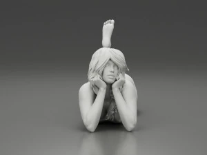 Happy Woman Lying on Floor 3D Print Model 3D Print Model