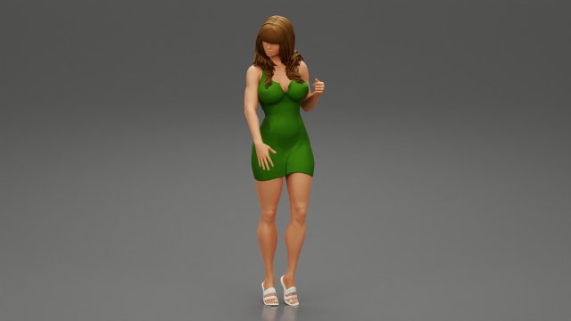 Stylish Girl Posing in Summer Dress and Heeled Sandals 3D Print Model 3D Print Model .c4d .max .obj .3ds .fbx .stl .blend 