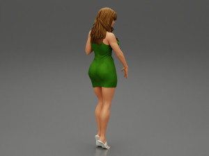 Stylish Girl Posing in Summer Dress and Heeled Sandals 3D Print Model 3D Print Model