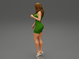 Stylish Girl Posing in Summer Dress and Heeled Sandals 3D Print Model 3D Print Model