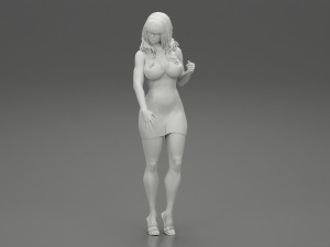Stylish Girl Posing in Summer Dress and Heeled Sandals 3D Print Model 3D Print Model