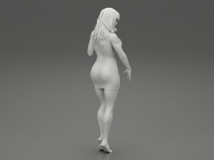 Stylish Girl Posing in Summer Dress and Heeled Sandals 3D Print Model 3D Print Model