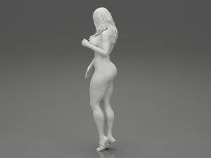 Stylish Girl Posing in Summer Dress and Heeled Sandals 3D Print Model 3D Print Model