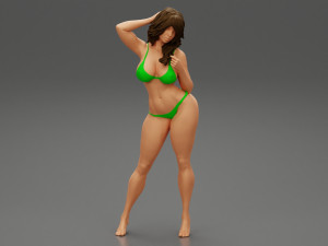 Beautiful Woman in Bikini Posing on Beach 3D Print Model 3D Print Model