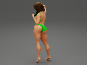 Beautiful Woman in Bikini Posing on Beach 3D Print Model 3D Принт Модель
