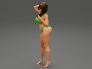Beautiful Woman in Bikini Posing on Beach 3D Print Model 3D Принт Модель