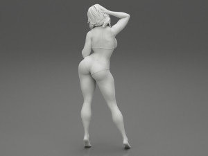 Beautiful Woman in Bikini Posing on Beach 3D Print Model 3D Принт Модель