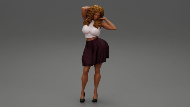 Black Woman With Curly Hair Wearing Dress and Heels 3D Print Model 3D Print Model .c4d .max .obj .3ds .fbx .stl .blend 