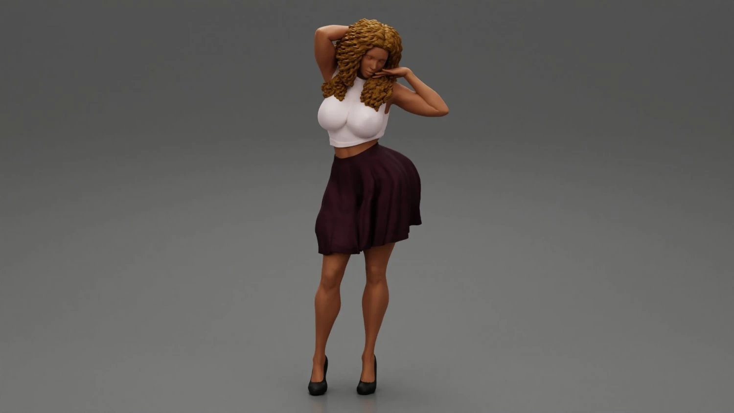 Black Woman With Curly Hair Wearing Dress and Heels 3D Print Model 3D Print Model .c4d .max .obj .3ds .fbx .stl .blend