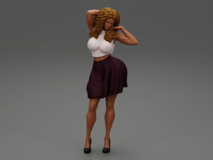 Black Woman With Curly Hair Wearing Dress and Heels 3D Print Model 3D Print Model