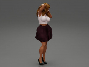 Black Woman With Curly Hair Wearing Dress and Heels 3D Print Model 3D Print Model