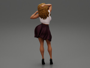 Black Woman With Curly Hair Wearing Dress and Heels 3D Print Model 3D Print Model