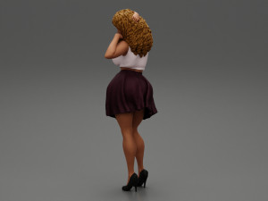 Black Woman With Curly Hair Wearing Dress and Heels 3D Print Model 3D Print Model