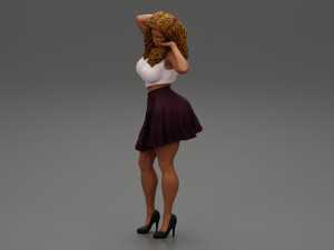 Black Woman With Curly Hair Wearing Dress and Heels 3D Print Model 3D Print Model