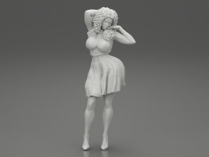 Black Woman With Curly Hair Wearing Dress and Heels 3D Print Model 3D Print Model