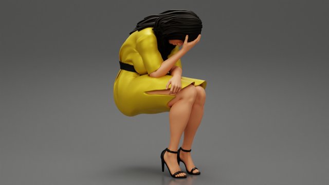 Sad Young Woman Sitting on a Chair 3D Print Model Modello di stampa 3D .c4d .max .obj .3ds .fbx .stl .blend 