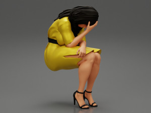 Sad Young Woman Sitting on a Chair 3D Print Model 3D Print Model