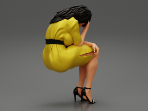 Sad Young Woman Sitting on a Chair 3D Print Model Modello di stampa 3D