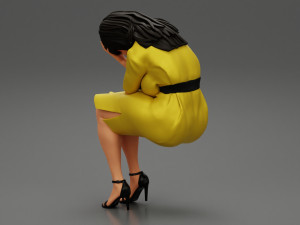 Sad Young Woman Sitting on a Chair 3D Print Model Modello di stampa 3D