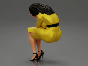 Sad Young Woman Sitting on a Chair 3D Print Model 3D Print Model