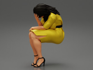 Sad Young Woman Sitting on a Chair 3D Print Model Modello di stampa 3D
