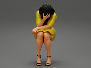 Sad Young Woman Sitting on a Chair 3D Print Model Modello di stampa 3D