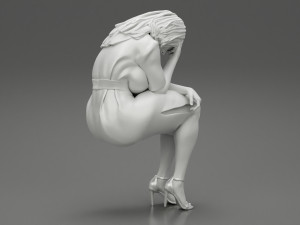 Sad Young Woman Sitting on a Chair 3D Print Model Modello di stampa 3D