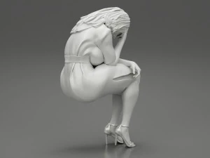 Sad Young Woman Sitting on a Chair 3D Print Model 3D Print Model