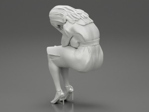 Sad Young Woman Sitting on a Chair 3D Print Model Modello di stampa 3D