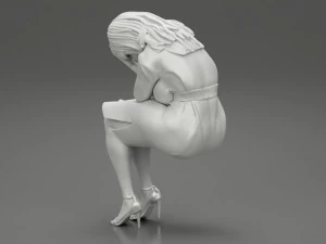 Sad Young Woman Sitting on a Chair 3D Print Model 3D Print Model
