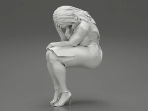 Sad Young Woman Sitting on a Chair 3D Print Model 3D Print Model