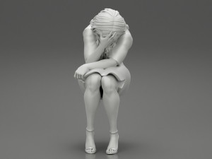 Sad Young Woman Sitting on a Chair 3D Print Model Modello di stampa 3D